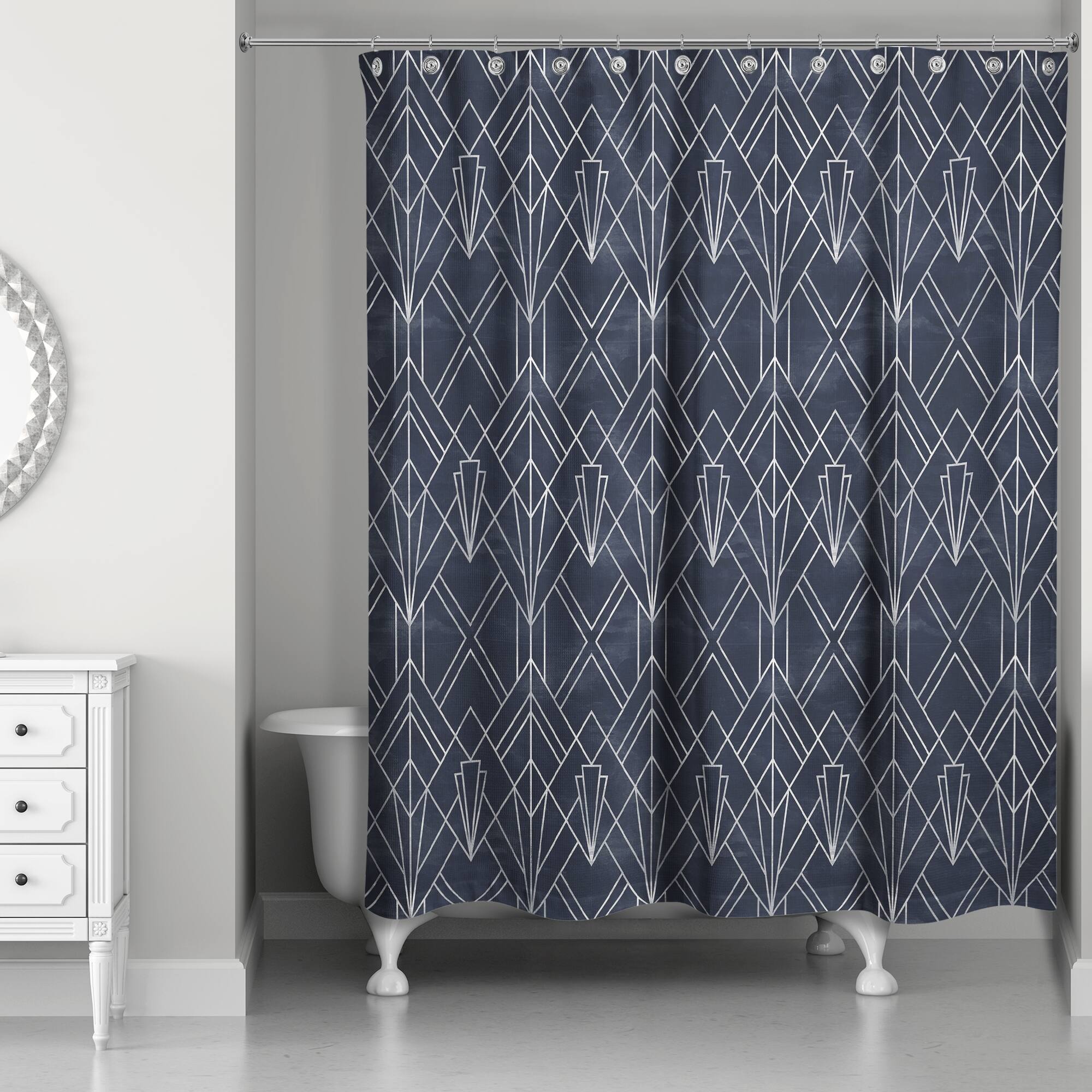 Navy White Depattern 71" x 74" Shower Curtain